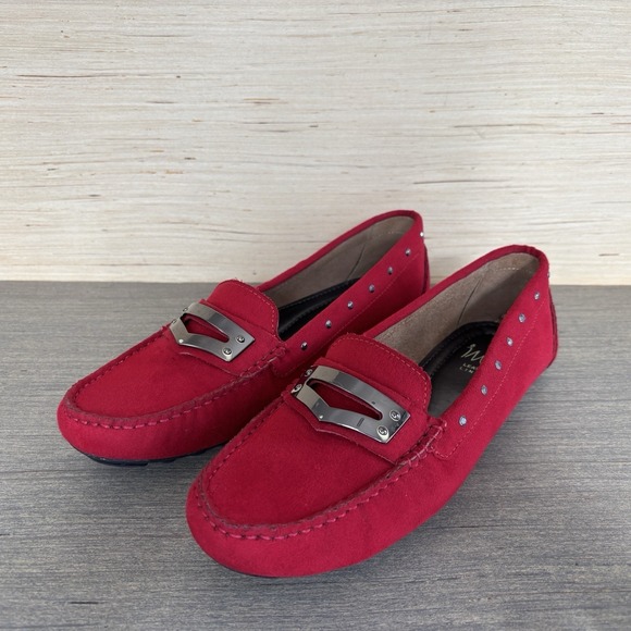 IMPO Chari Women's Sz 9 Red Suede Leather Studded Penny Loafers Slip On Shoes - Picture 1 of 15